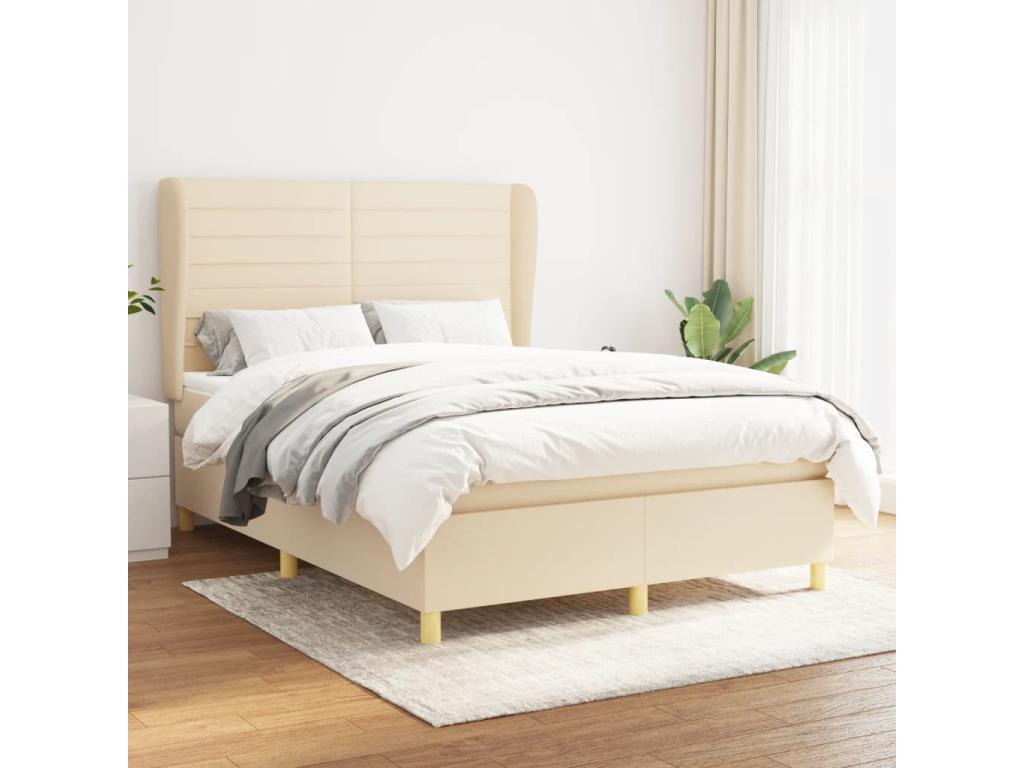 Upholstered bed base with mattress, Cream, 140x200 cm, Fabric 33094MUGK