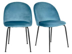 Set of 2 blue velvet upholstered chairs with black metal legs - Homelumiere