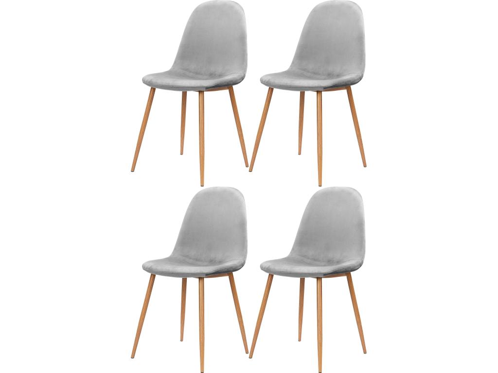 Bohometop - Set of 4 dining chairs in grey velvet with oak legs 05011BUVE