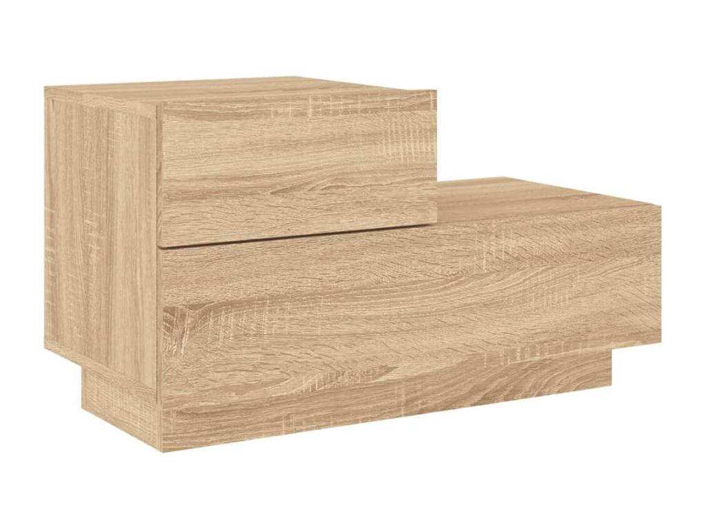 Bedside table with LED lights, oak finish, 70x36x40.5 cm