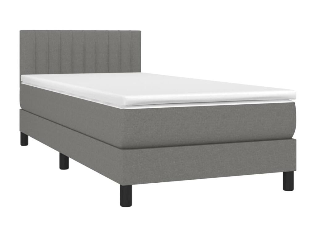 Upholstered bed base with mattress, dark grey, 90x200 cm, fabric, 76884AFDA