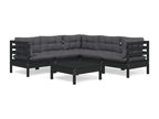 6-piece garden furniture set with cushions, black, solid pine wood, 46052YVJR