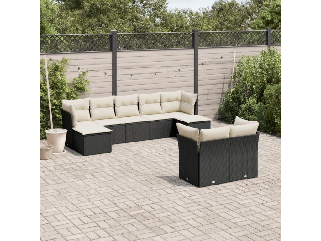 9-piece garden furniture set with cushions, black woven resin 90021TVBP