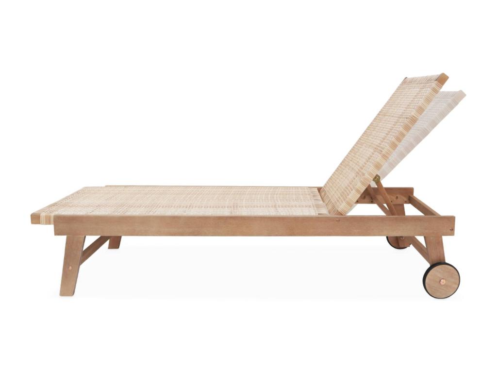Set of 2 Bohometop wooden and resin sun loungers with caning and reclining backrest 71097TXYT