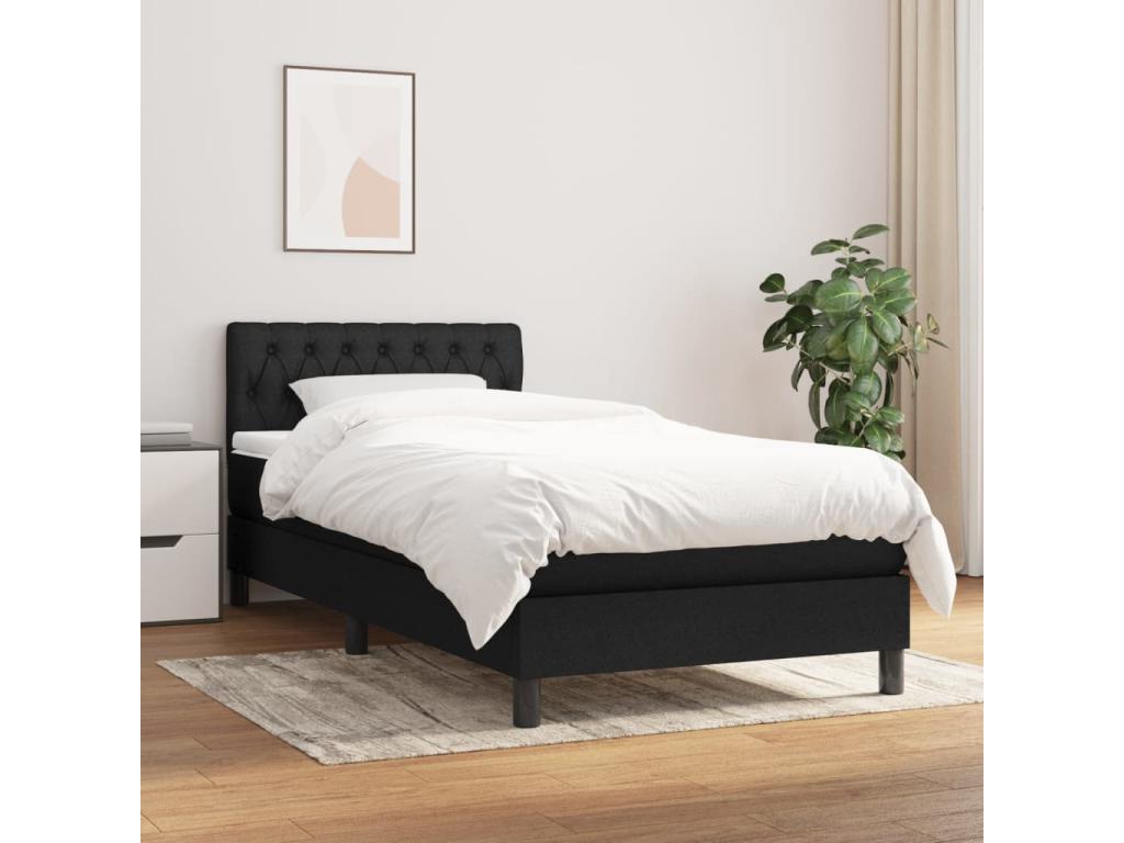 Upholstered bed base with mattress, black, 90x190 cm, fabric, 21971LRDH