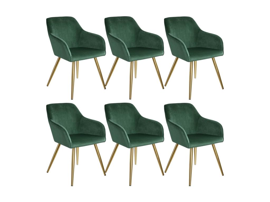 Set of 6 chairs with gold legs, elegant design, living room, kitchen, dining room seating, green velvet, 08 0000062 75035HBLB