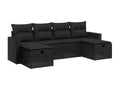 6-piece garden furniture set with cushions, black woven resin