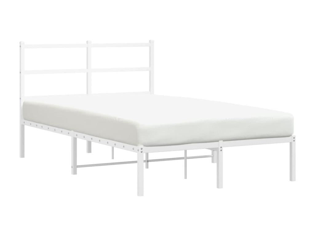 Metal bed frame without mattress and white headboard 120x200 cm