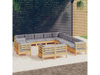 13-piece garden furniture set with grey cushions, solid pine wood, 65008OVSS