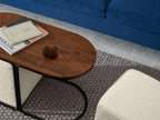 Coffee table with 2 looped fabric poufs - Natural and white - Bohometop 43057TJAO