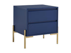 Bedside table with 2 drawers - MDF and metal - Blue lacquer and gold - Bohometop 76920EUGD