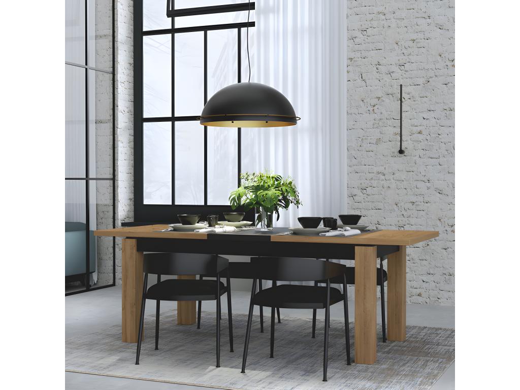 Extendable dining table 180 to 226 cm, oak and matte black finish - Bohometop 95439VVFJ