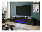 High-gloss black TV stand 190x49x37cm with integrated fireplace, Bohometope, freestanding, 95066KYUZ