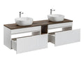 Bohometop White and Wood 180cm Double Vanity Unit with 2 Niches and Tall Cabinet 03866VPPT