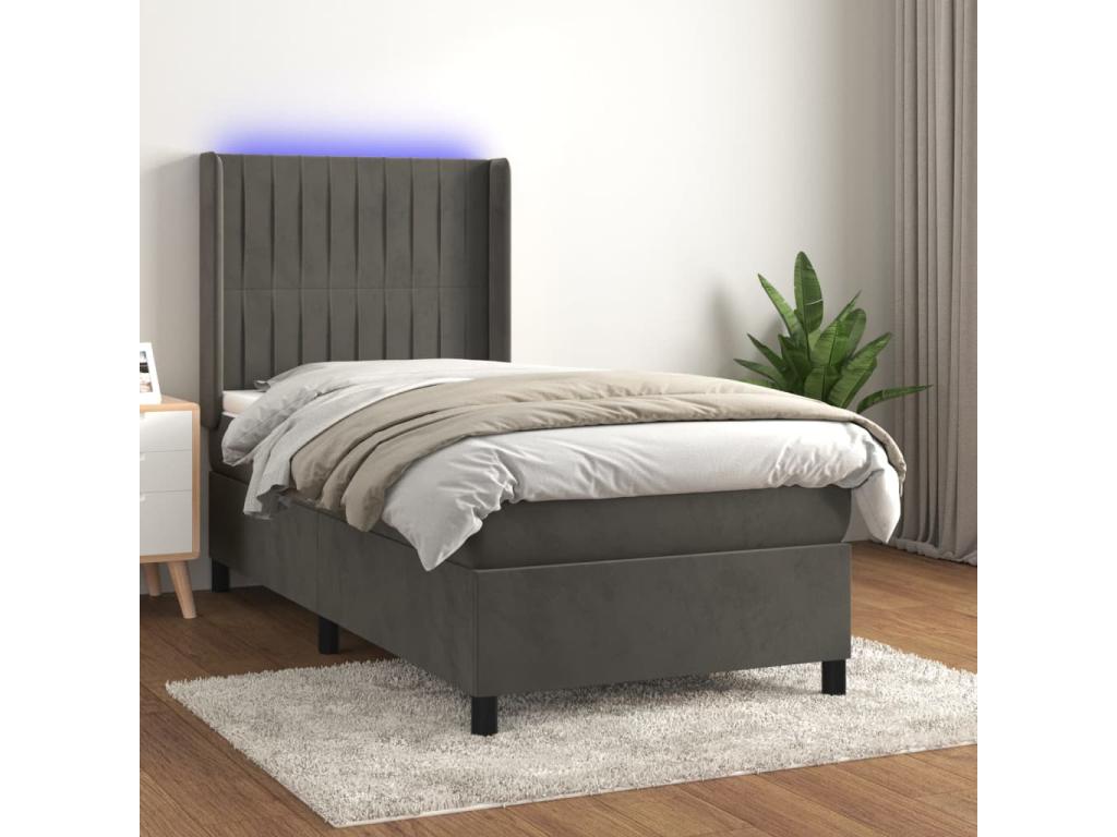 Bohometop bed base with mattress and LED lighting, Dark Grey, 100x200 cm, 15200NIUN