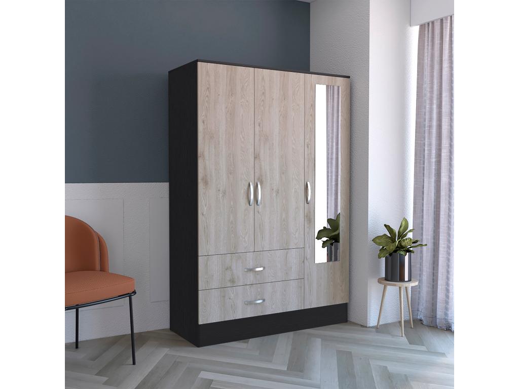 Homelumiere wardrobe with mirror, 3 doors and 2 drawers
