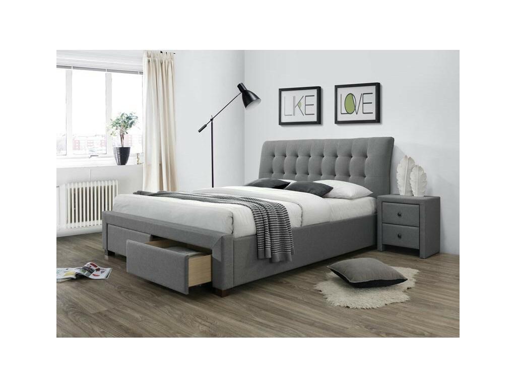 Bohometop 48075KEYF Grey Fabric Bed 160x200cm with Upholstered Headboard