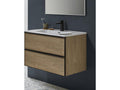 Bathroom vanity unit with 2 suspended drawers in Nordic oak finish with molded top - Length 80 x Height 50 x Depth 46 cm 29600OLEH