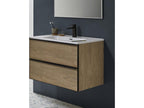 Bathroom vanity unit with 2 suspended drawers in Nordic oak finish with molded top - Length 80 x Height 50 x Depth 46 cm 29600OLEH