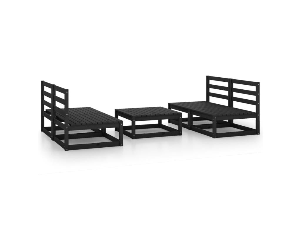 5-piece garden furniture set, black, solid pine wood