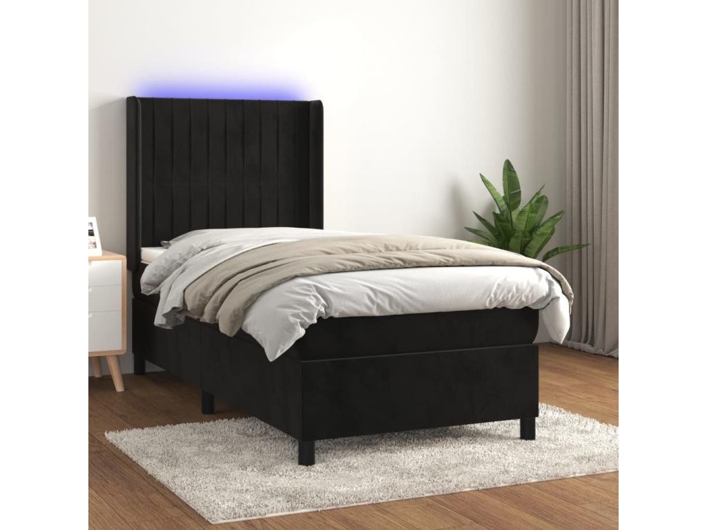 Bohometop bed base with mattress and LED lighting, black, 80x200cm, velvet, 00805ITMK