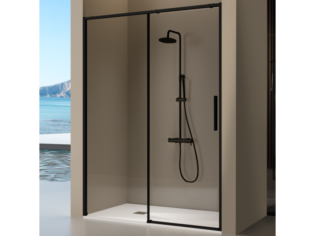 Bohometop fixed shower screen with sliding door, matte black, 124-126.6 cm, 13736BESS