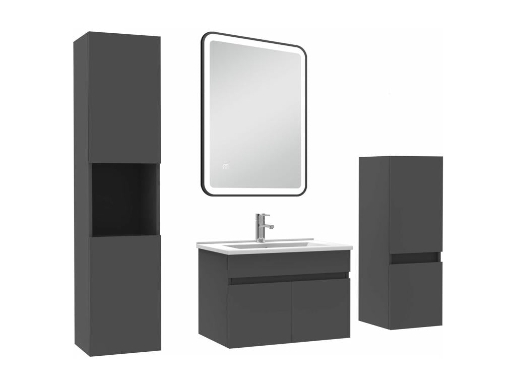 Single vanity unit 60cm with illuminated mirror column, 3 dimmable colours, anthracite 61748HDGW