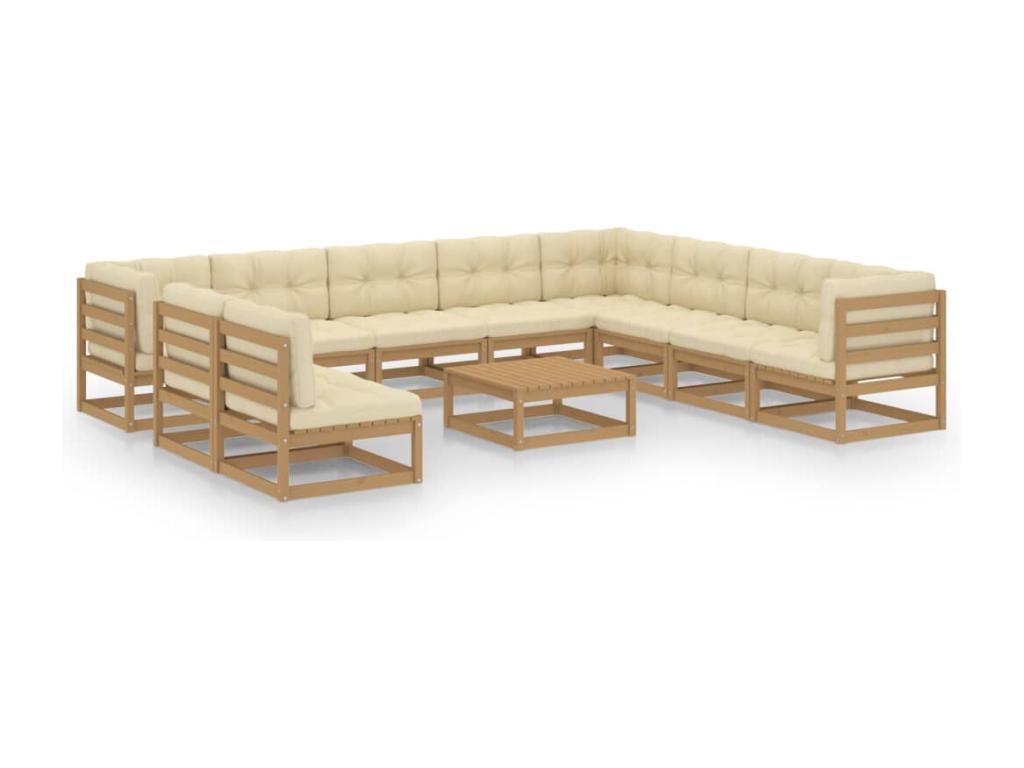 11-piece garden furniture set with cushions, honey brown pine wood 95471TBNB