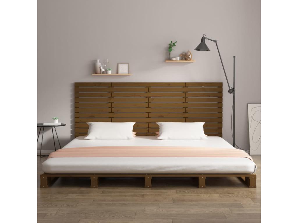 Wall-mounted headboard, honey brown, 166x3x91.5 cm, solid pine wood, 78393EHZT