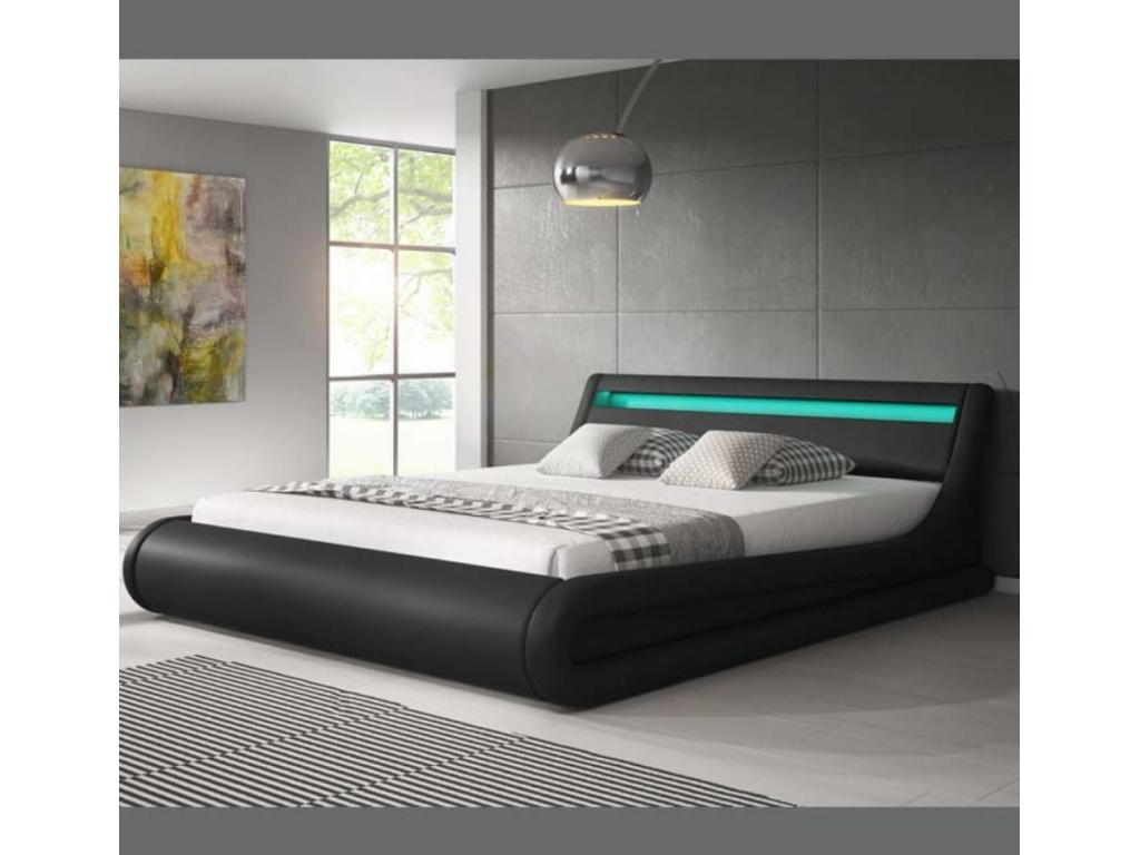 Bohometop 81385WFKX Double Bed with Storage 160x200cm in Black with LED Lighting