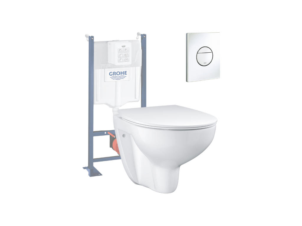 Bohometop Rimless Toilet Pack Slim Toilet Set with Seat Bohometop Concealed Frame Round Flush Plate Alpine White 67440DFOC