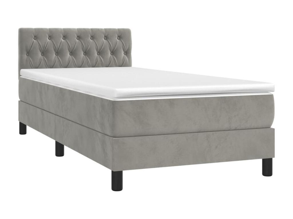 Upholstered bed base and mattress with LED lighting, light grey, 90x190cm, velvet, 20050CMRV