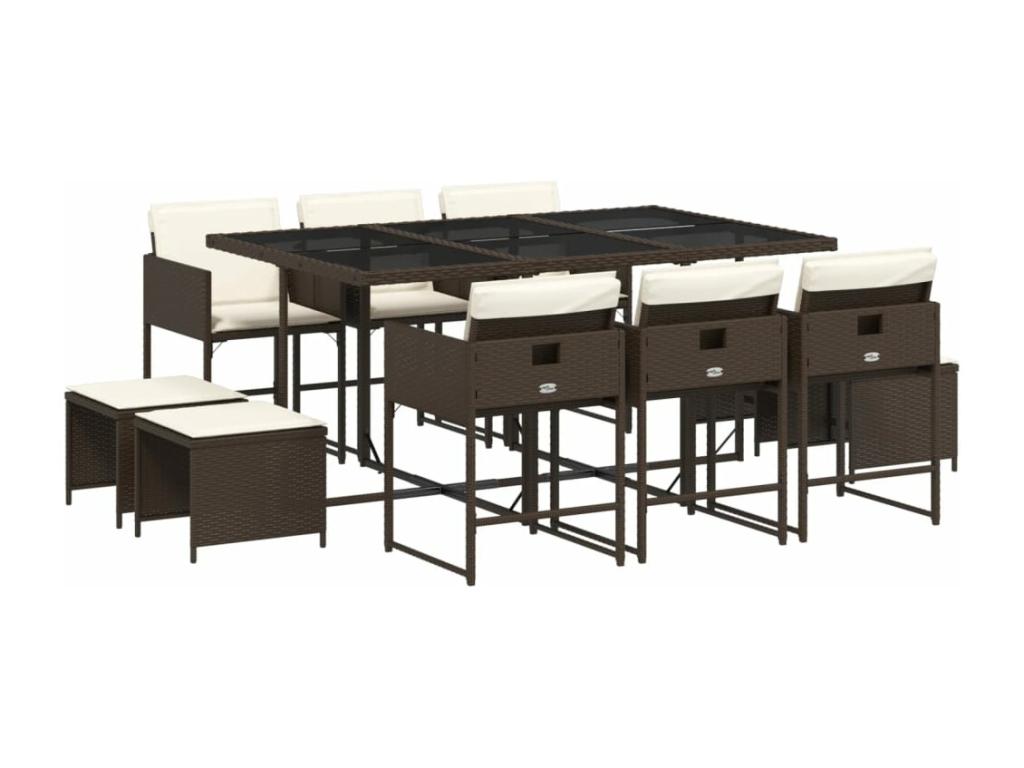 11-piece brown rattan garden dining set and cushions 27487FRJY