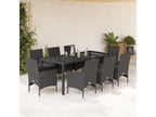 9-piece black rattan and glass garden dining set and cushions