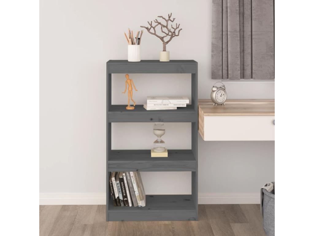 Bookshelf/Room Divider, Grey, 60x30x103.5 cm, Solid Pine, 02247PIAX