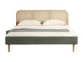 Adult bed 160x200 cm in khaki green corduroy with cane headboard - Bohometop 73252ROPO