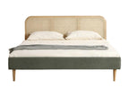 Adult bed 160x200 cm in khaki green corduroy with cane headboard - Bohometop 73252ROPO