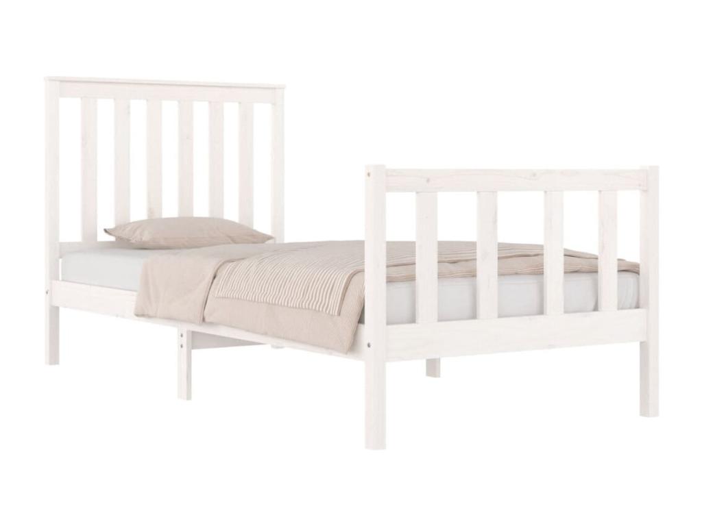 Bed frame White Solid pine wood 75x190 cm Small single 48059KCAW