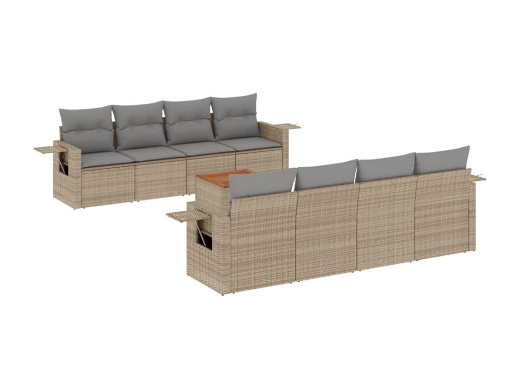 Bohometop 9-piece garden furniture set with cushions, beige wicker resin, 74063UHSK