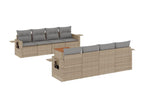 Bohometop 9-piece garden furniture set with cushions, beige wicker resin, 74063UHSK