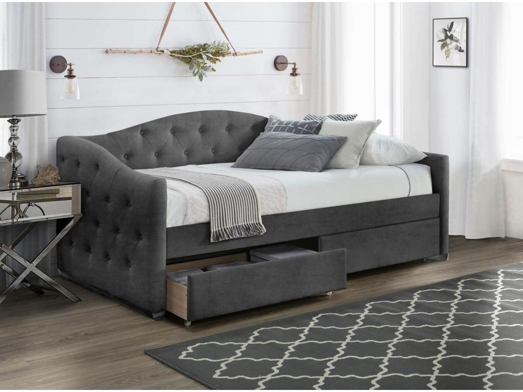 Bohometop 90x200 cm bed in grey tufted velvet with storage drawers - Mattress not included 09350RUKM