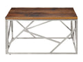 Silver coffee table in stainless steel and solid larch wood 56220UPGC