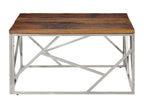 Silver coffee table in stainless steel and solid larch wood 56220UPGC