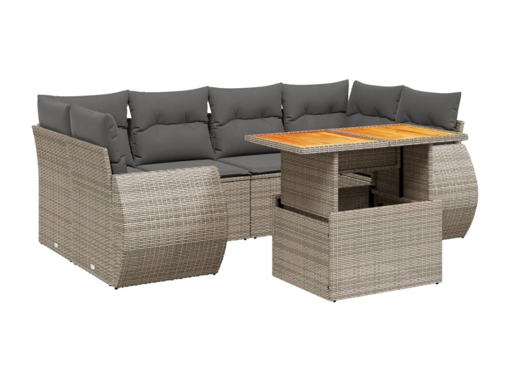 Garden furniture set with cushions, 7 pieces, grey woven resin, 78231AUUL