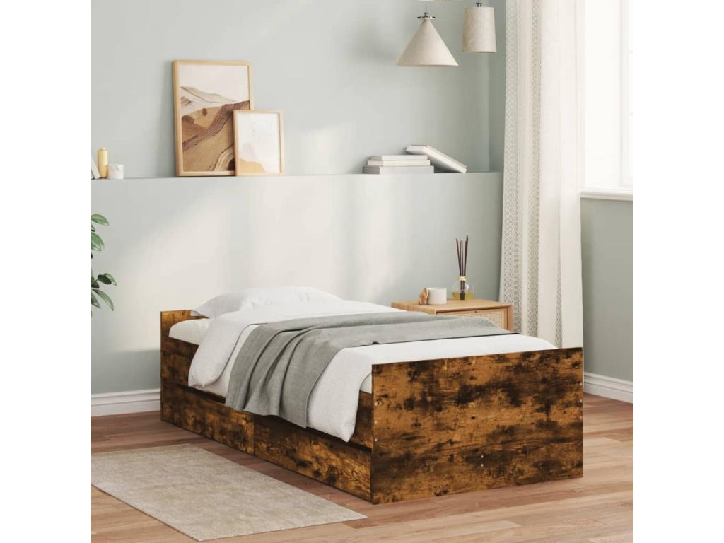 Bed frame with drawers, smoked oak, 100x200 cm, 42288UIFL