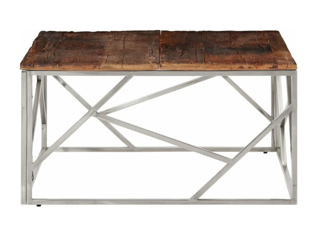 Silver coffee table in stainless steel and solid larch wood 56220UPGC