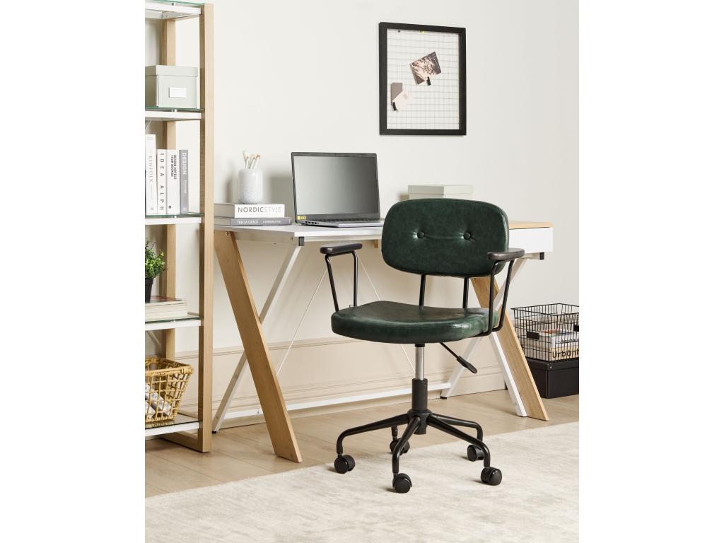 Bohometop Office Chair, Dark Green PU Leather, 95389ZKBN
