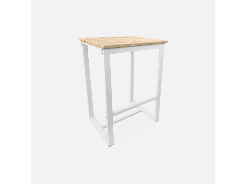 Square high table set - Bohometop - with 2 bar stools - steel and wood finish - stackable - design 46917NAOL