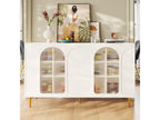Sideboard with 4 doors - 140x40x85 cm - MDF and glass - for dining room or living room - White 36698EVDU