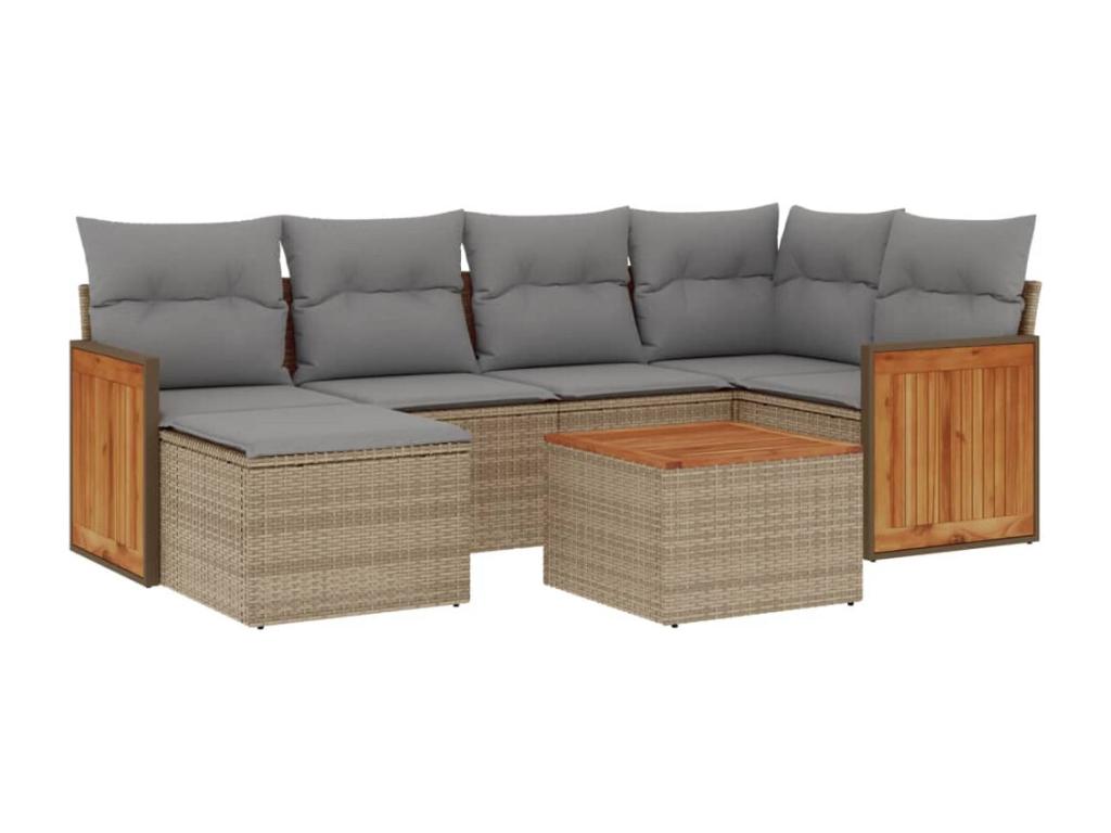 7-piece garden furniture set with cushions, beige wicker resin, 25054PXUP